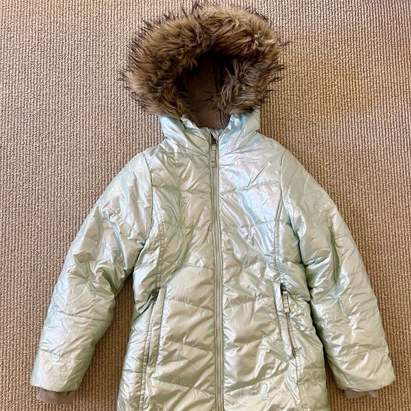 Land's End Girls Winter Fleece Lined Down Alternative ThermoPlume Coat, Mint - Picture 2 of 7